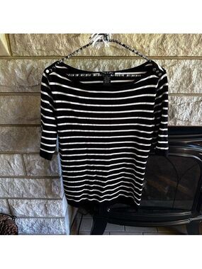 Audrey & Grace Black and White Fitted Ribbed Blouse Small